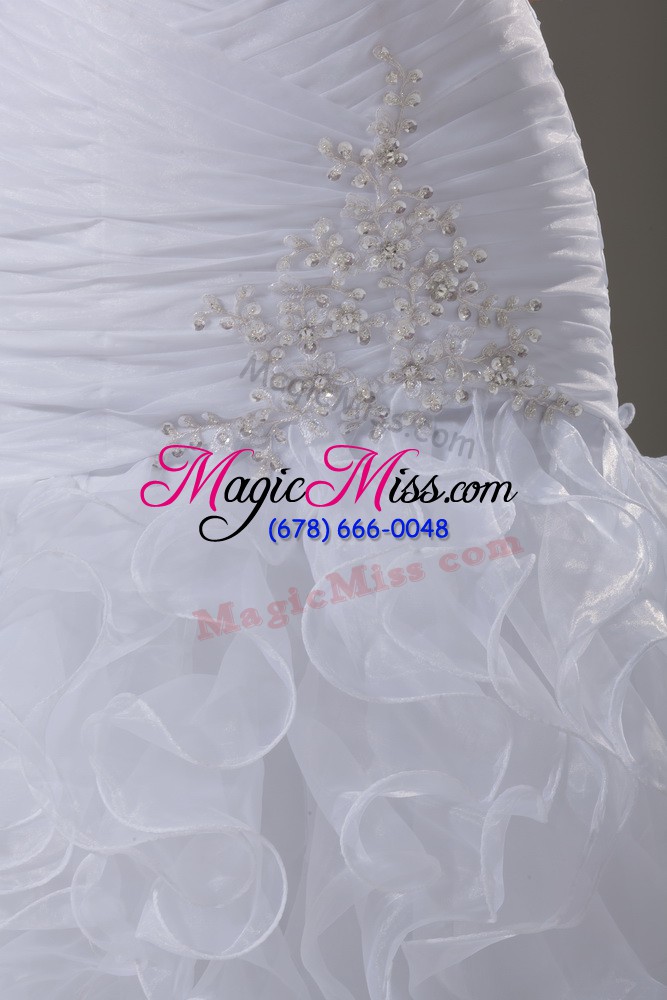 wholesale eye-catching sweetheart sleeveless organza wedding dresses beading and ruffles brush train lace up