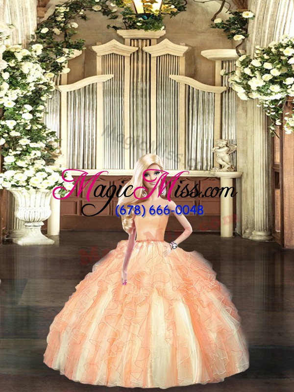 wholesale graceful organza sweetheart sleeveless lace up beading and ruffles ball gown prom dress in orange