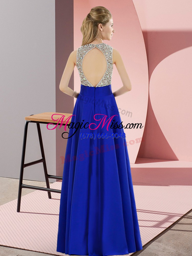 wholesale super elastic woven satin scoop sleeveless backless beading prom evening gown in teal