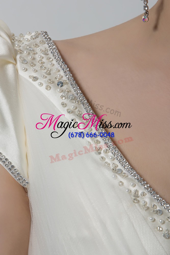 wholesale white lace up bridal gown beading and appliques and bowknot short sleeves floor length