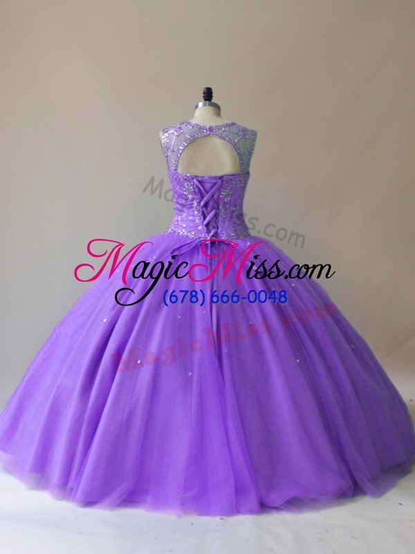 wholesale romantic lavender ball gowns tulle scoop sleeveless beading floor length lace up 15 quinceanera dress