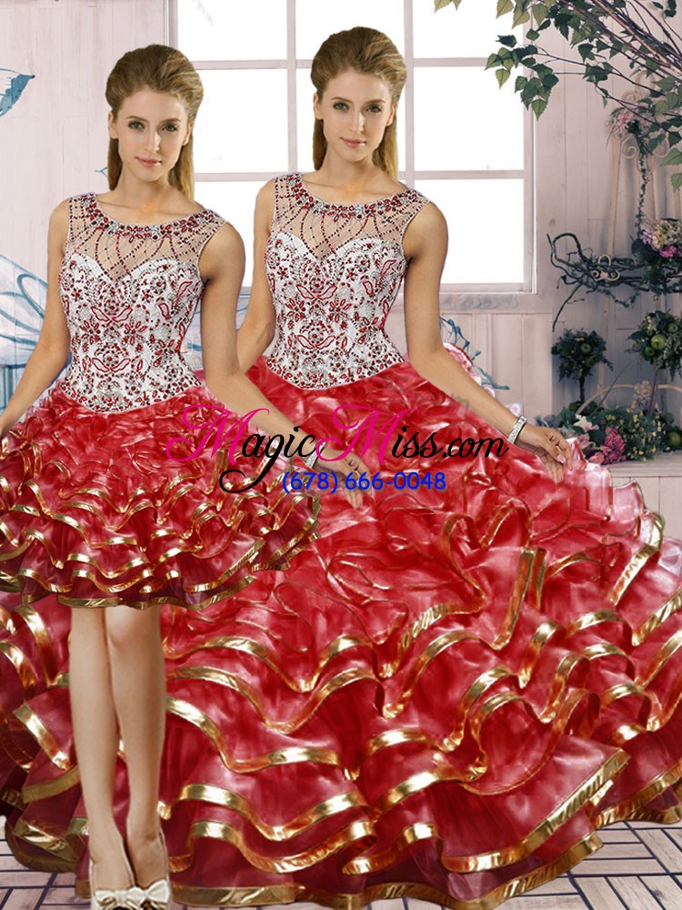 wholesale unique sleeveless beading and ruffles lace up sweet 16 dresses