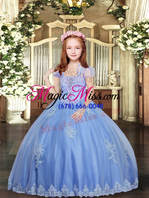 wholesale enchanting baby blue sleeveless appliques floor length pageant gowns