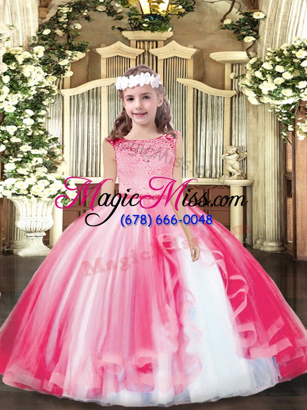 wholesale nice pink ball gowns scoop sleeveless tulle floor length zipper lace little girl pageant dress