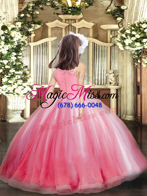 wholesale nice pink ball gowns scoop sleeveless tulle floor length zipper lace little girl pageant dress