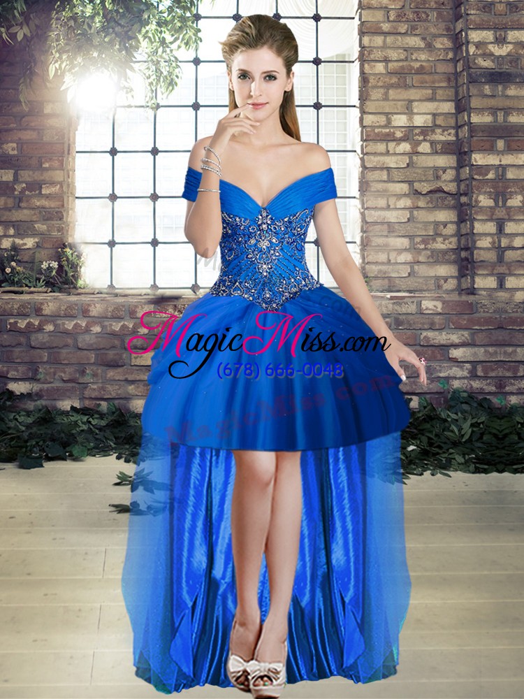 wholesale exquisite royal blue sleeveless tulle brush train lace up 15th birthday dress for military ball and sweet 16 and quinceanera