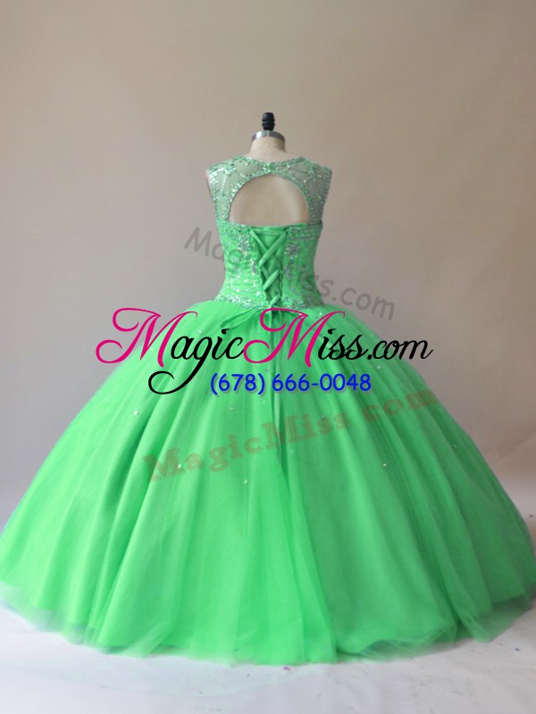 wholesale vintage green ball gowns beading quinceanera dresses lace up tulle sleeveless floor length