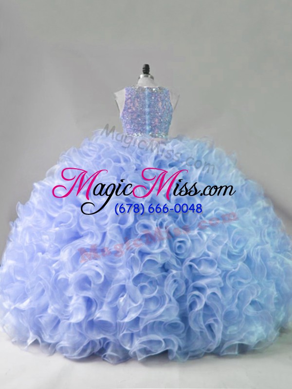 wholesale scoop sleeveless quince ball gowns floor length beading and ruffles lavender