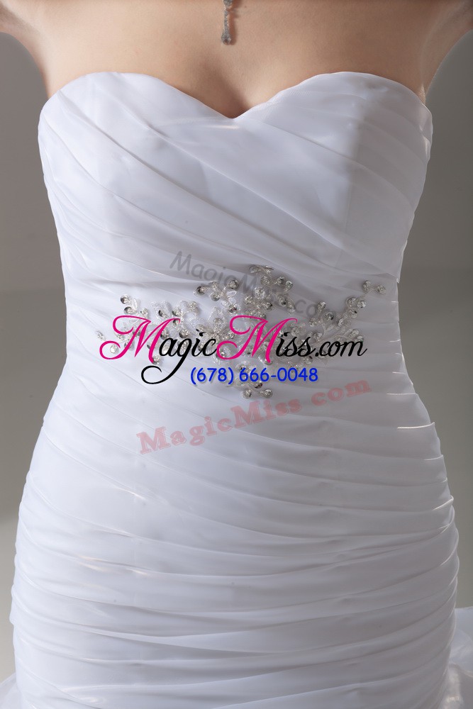 wholesale elegant beading and ruffled layers wedding dress white lace up sleeveless brush train