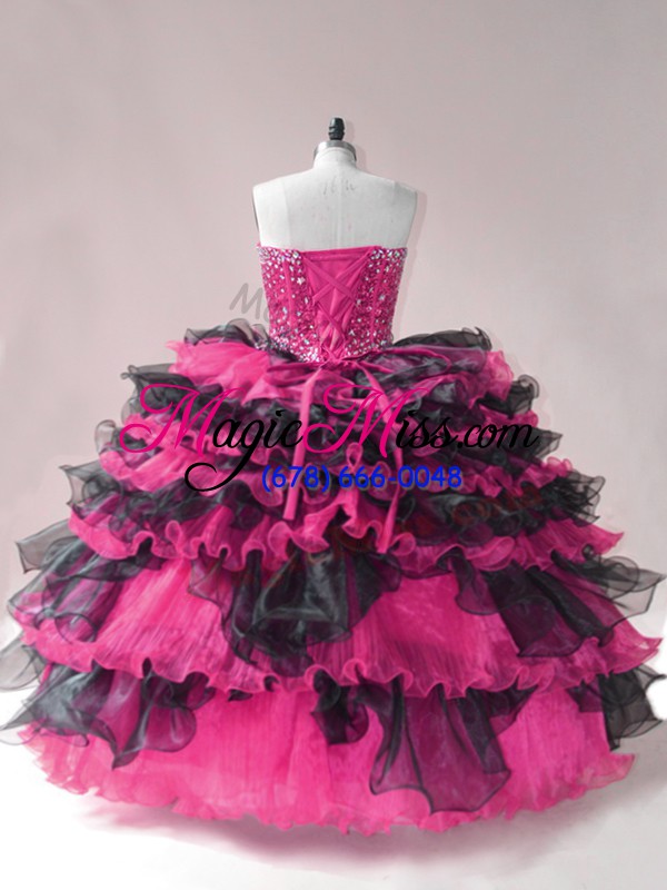 wholesale charming sleeveless beading and ruffled layers lace up 15th birthday dress with pink and black