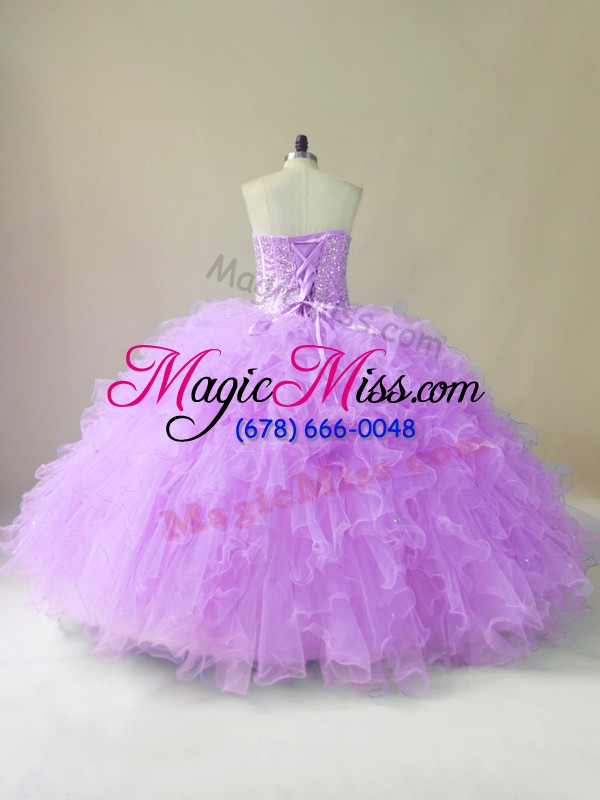 wholesale floor length lilac 15th birthday dress tulle sleeveless beading and ruffles