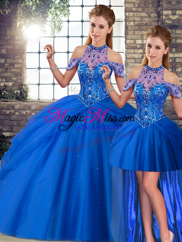 wholesale best blue sleeveless beading and pick ups lace up 15 quinceanera dress