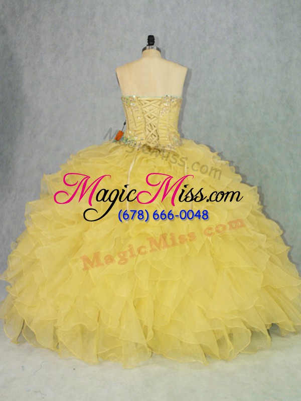 wholesale comfortable yellow sweetheart lace up appliques and ruffles quinceanera gown sleeveless