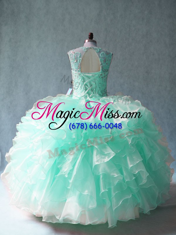 wholesale amazing apple green ball gowns scoop sleeveless organza floor length lace up beading and ruffles 15th birthday dress