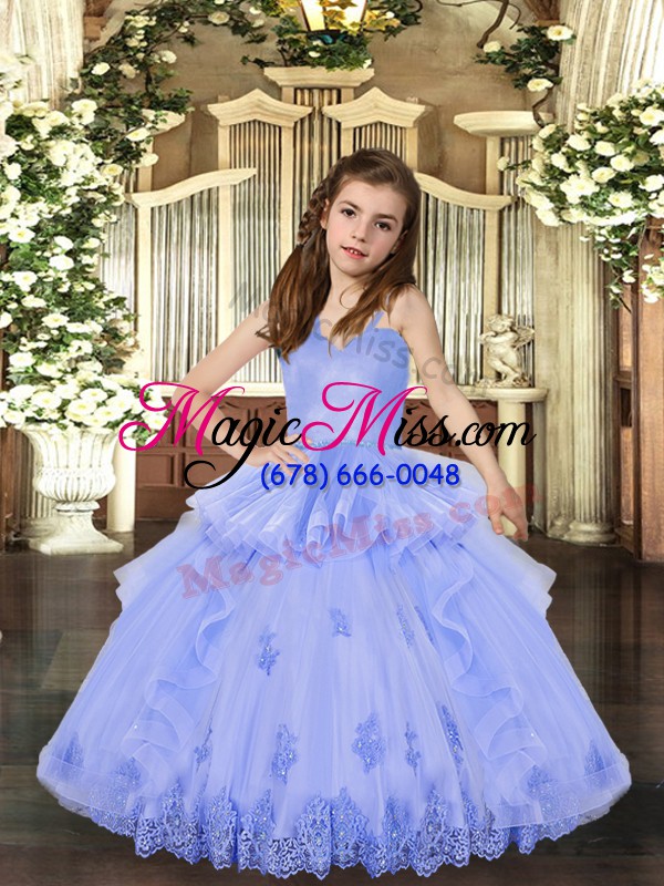 wholesale pretty ball gowns child pageant dress lavender straps tulle sleeveless floor length lace up
