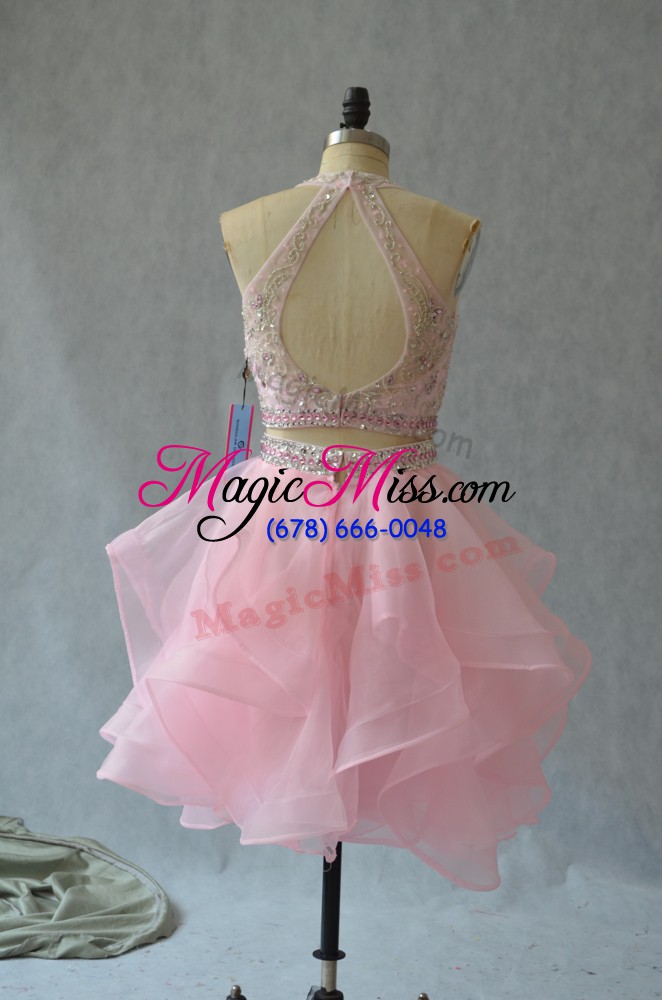 wholesale great mini length backless homecoming dress baby pink for prom and party with beading and ruffles