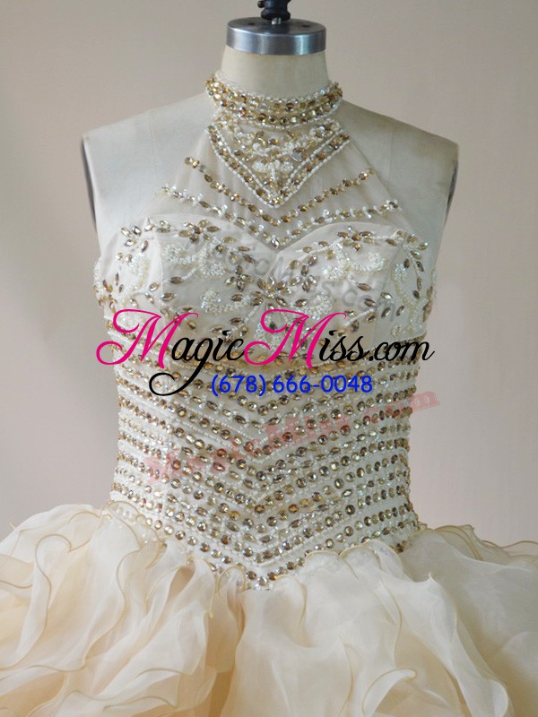 wholesale beading and ruffles vestidos de quinceanera champagne lace up sleeveless floor length