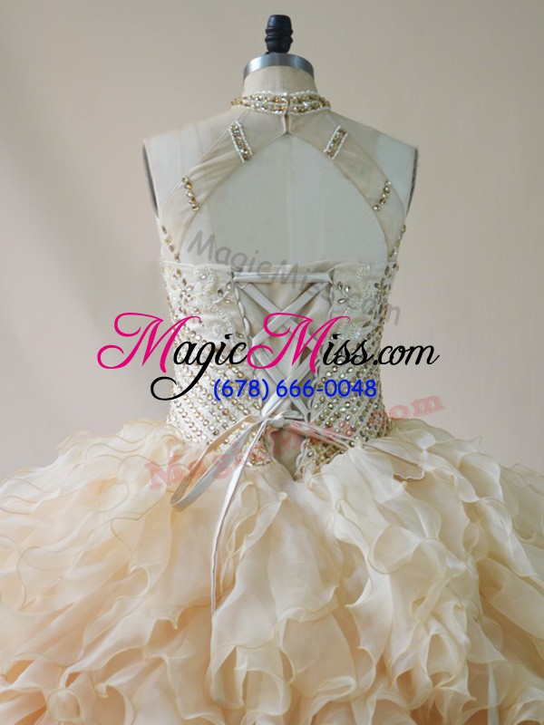 wholesale beading and ruffles vestidos de quinceanera champagne lace up sleeveless floor length
