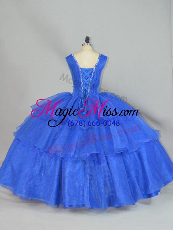 wholesale extravagant ball gowns ball gown prom dress blue straps organza sleeveless floor length lace up