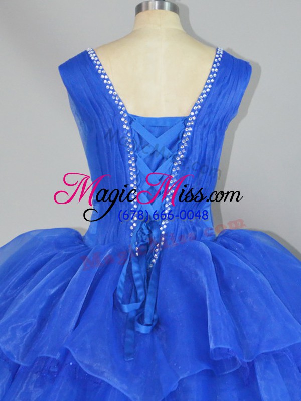 wholesale extravagant ball gowns ball gown prom dress blue straps organza sleeveless floor length lace up