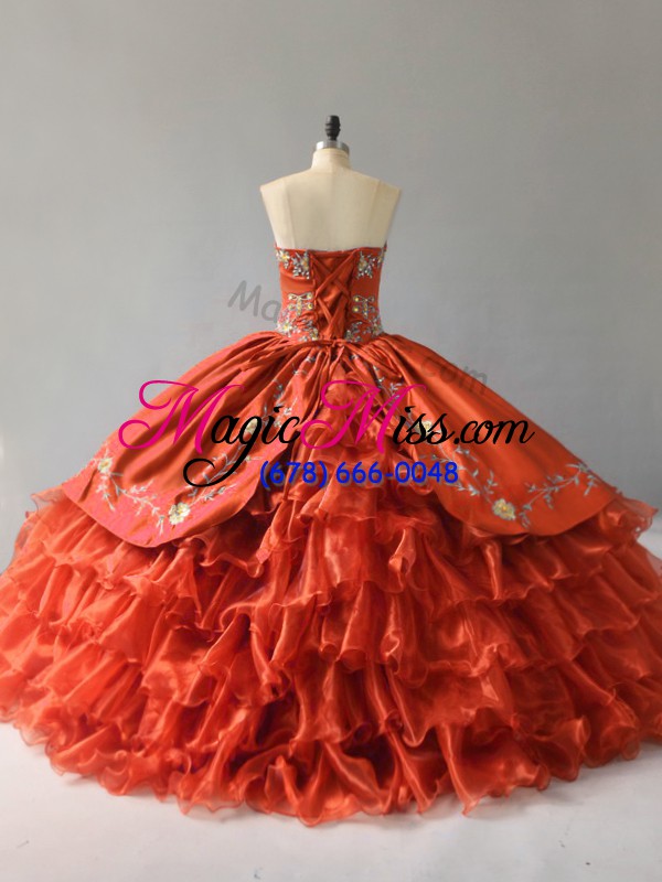 wholesale floor length orange red ball gown prom dress sweetheart sleeveless lace up
