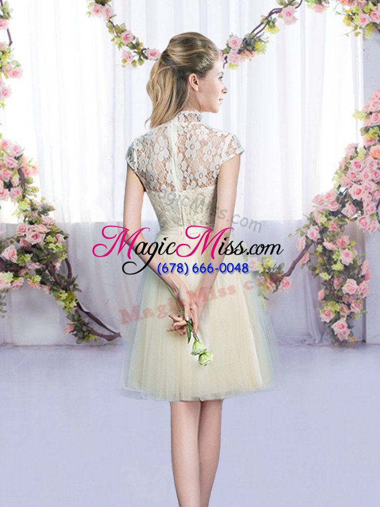 wholesale champagne cap sleeves lace and bowknot mini length court dresses for sweet 16
