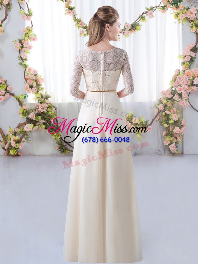 wholesale affordable half sleeves zipper floor length lace and belt wedding guest dresses