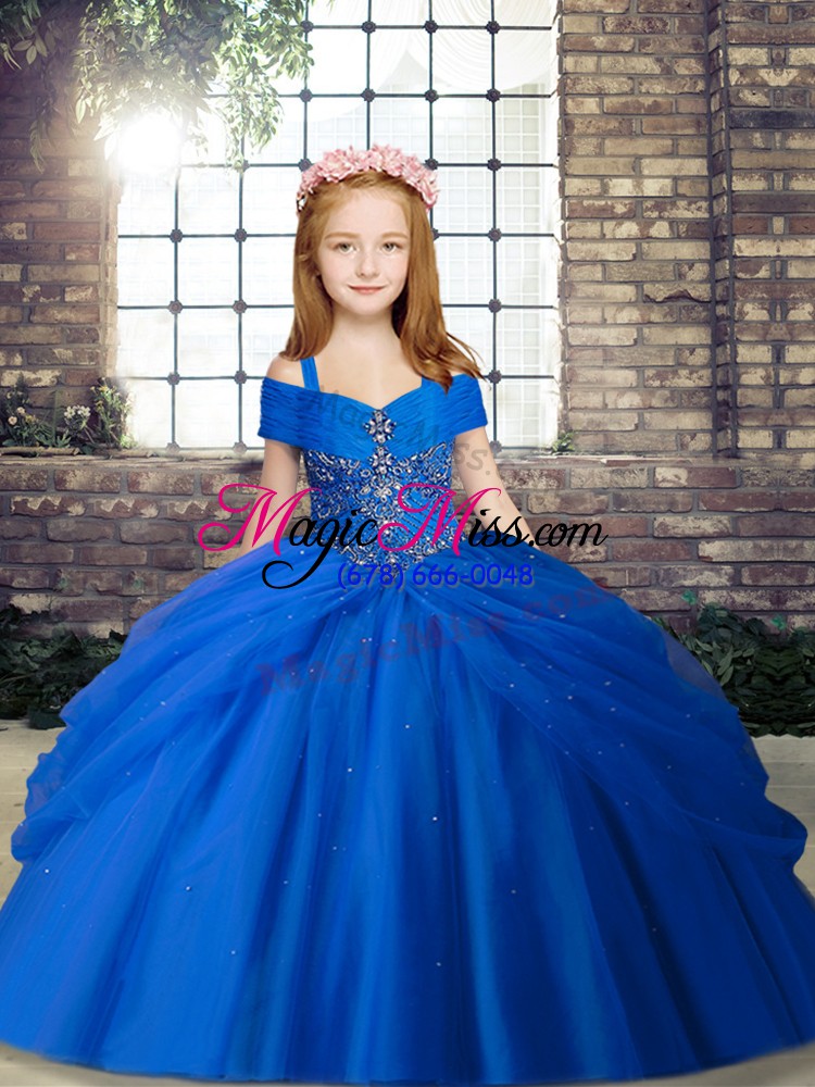 wholesale royal blue sleeveless chiffon lace up little girl pageant gowns for party and wedding party