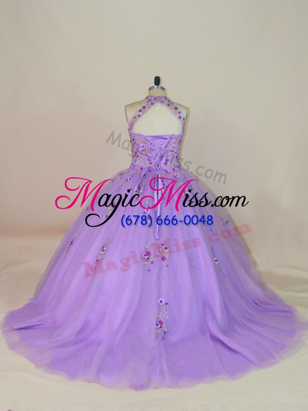 wholesale fitting beading and embroidery quince ball gowns lavender lace up sleeveless brush train