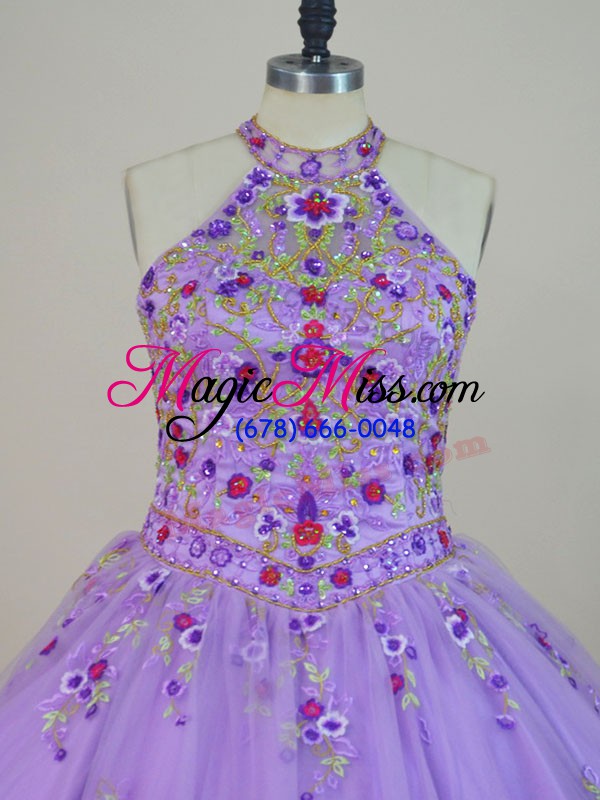 wholesale fitting beading and embroidery quince ball gowns lavender lace up sleeveless brush train