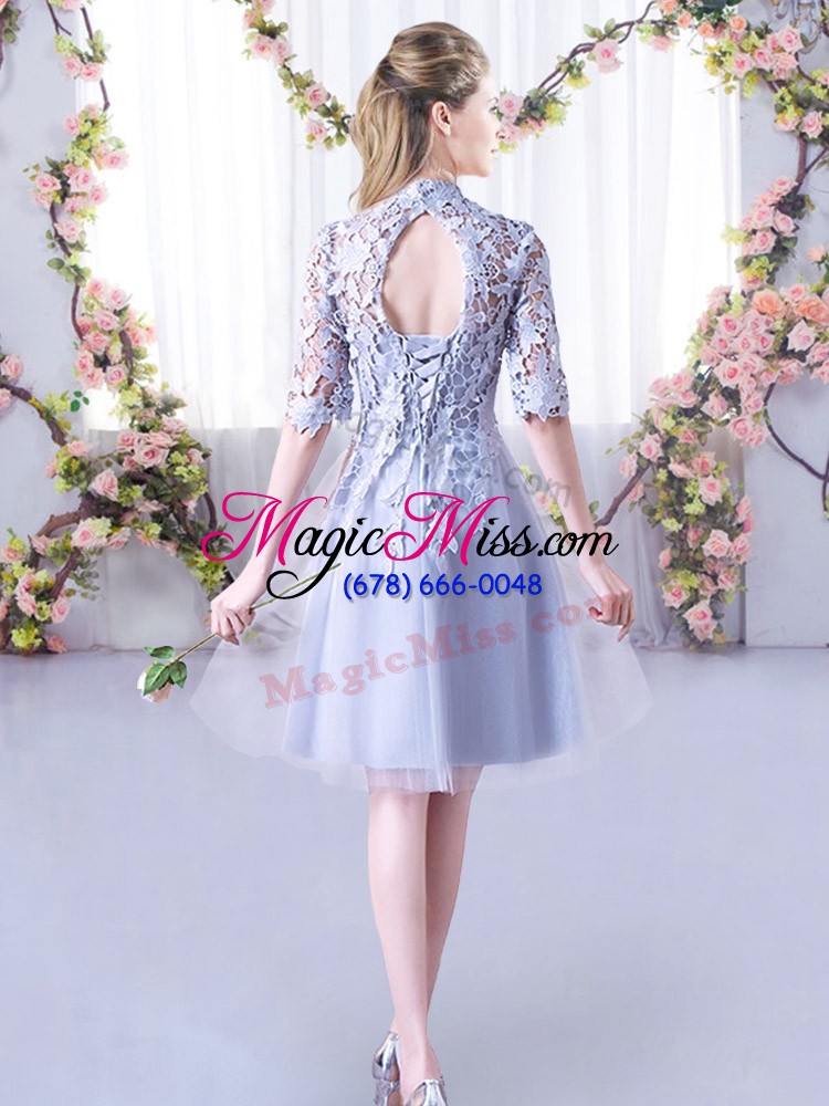 wholesale classical grey lace up court dresses for sweet 16 lace half sleeves mini length
