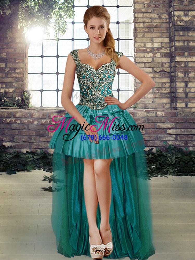wholesale extravagant teal three pieces taffeta straps sleeveless beading and ruffled layers floor length lace up sweet 16 dress