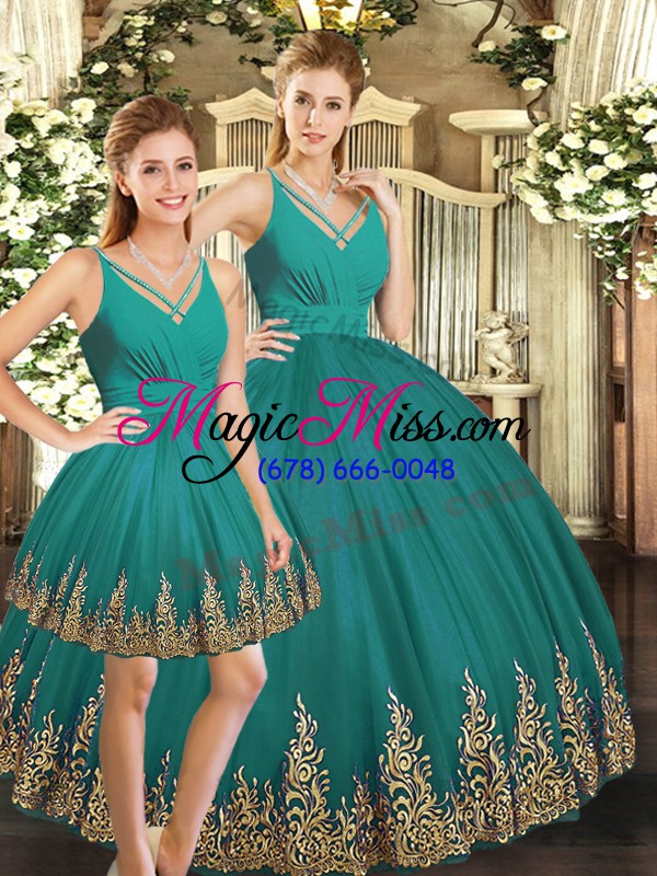 wholesale eye-catching tulle sleeveless floor length sweet 16 quinceanera dress and embroidery