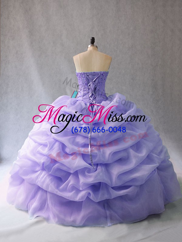 wholesale lavender ball gown prom dress organza sleeveless beading and pick ups