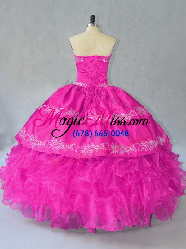 wholesale pretty floor length lace up quinceanera dress fuchsia for sweet 16 and quinceanera with embroidery and ruffles
