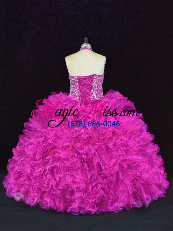 wholesale fashion floor length ball gowns sleeveless fuchsia quinceanera gowns lace up