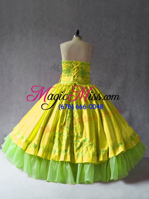 wholesale ball gowns quinceanera dresses yellow sweetheart satin and organza sleeveless floor length lace up