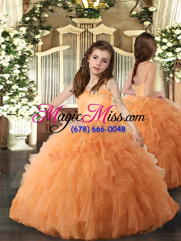 wholesale edgy floor length lace up vestidos de quinceanera orange for military ball and sweet 16 and quinceanera with ruffles