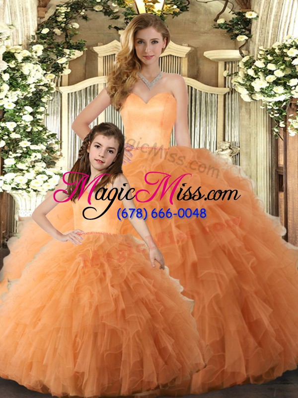 wholesale edgy floor length lace up vestidos de quinceanera orange for military ball and sweet 16 and quinceanera with ruffles