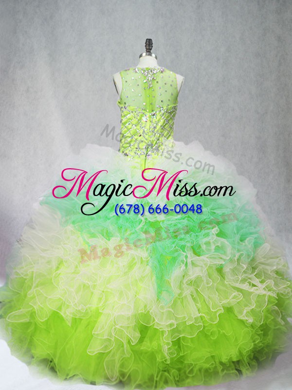 wholesale on sale tulle scoop sleeveless zipper beading and ruffles quince ball gowns in multi-color