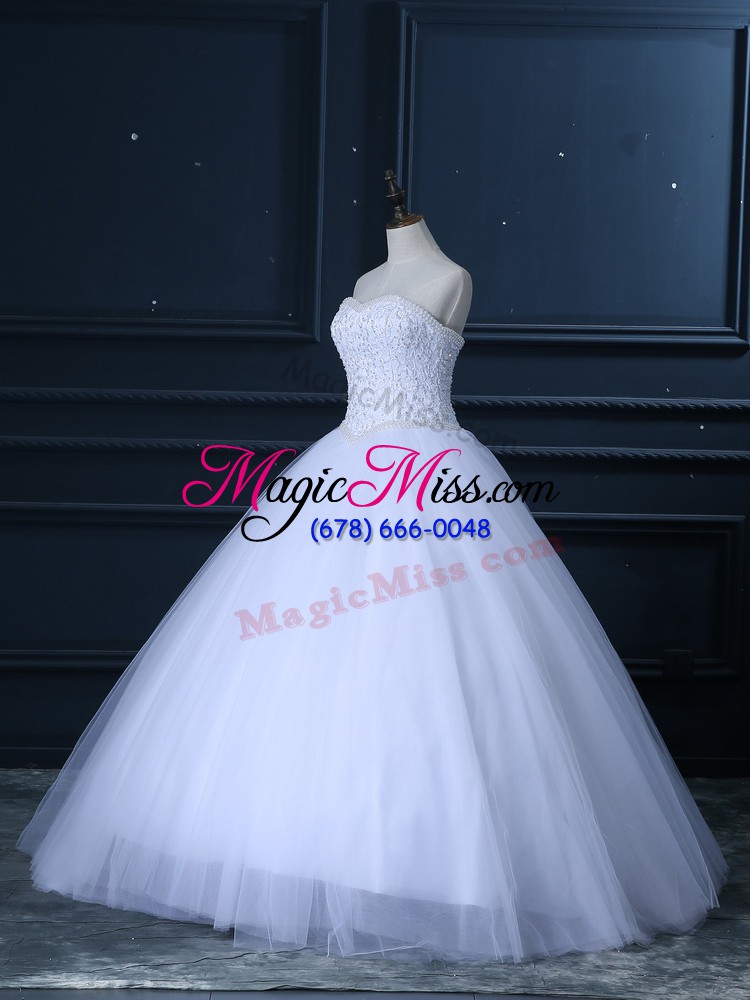 wholesale new arrival floor length white wedding gown sweetheart sleeveless lace up