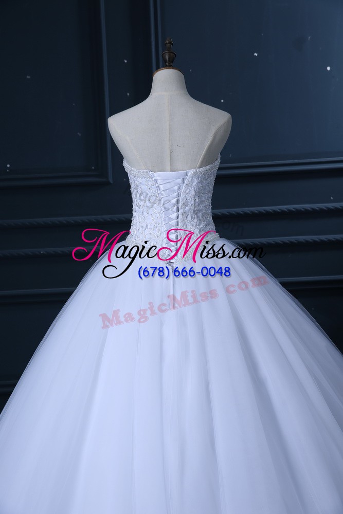 wholesale new arrival floor length white wedding gown sweetheart sleeveless lace up