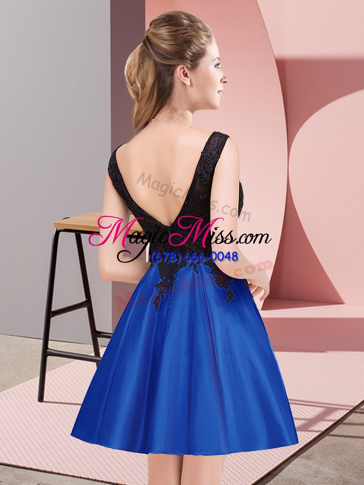 wholesale mini length a-line sleeveless royal blue bridesmaid dress zipper