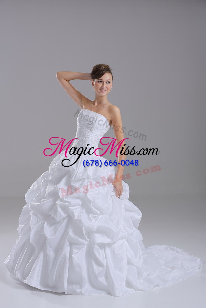 wholesale fashion white ball gowns lace and pick ups wedding gowns lace up taffeta sleeveless