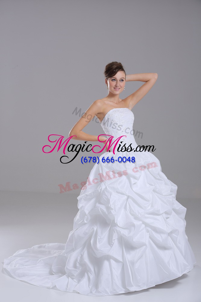 wholesale fashion white ball gowns lace and pick ups wedding gowns lace up taffeta sleeveless