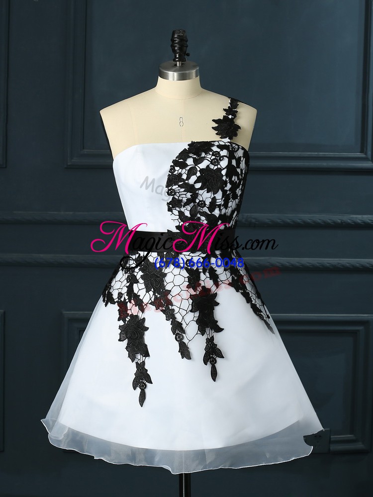 wholesale white prom gown prom and party and military ball with lace and appliques one shoulder sleeveless lace up