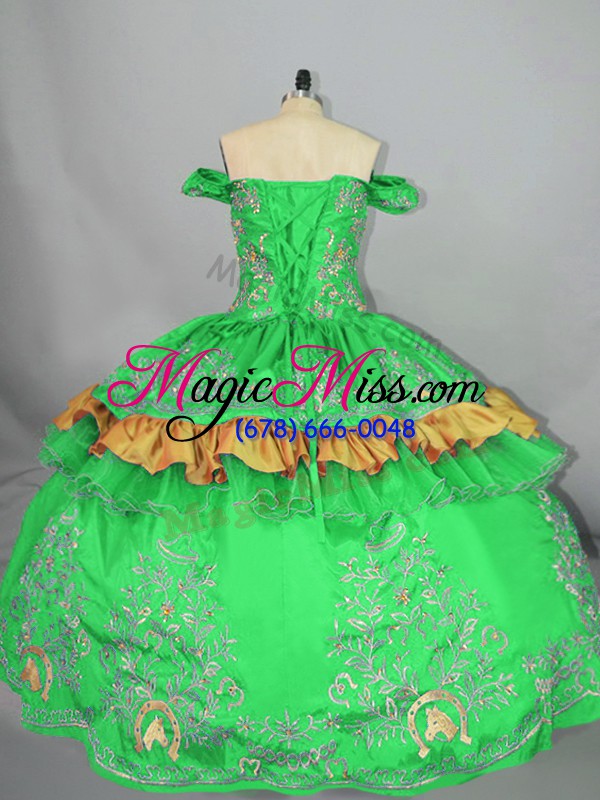 wholesale green sleeveless embroidery floor length 15 quinceanera dress
