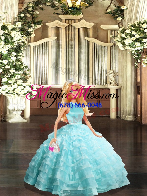 wholesale aqua blue ball gowns beading and ruffled layers 15 quinceanera dress backless organza sleeveless floor length