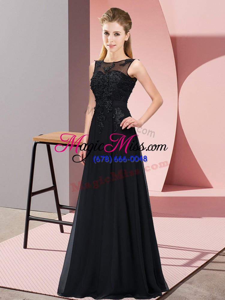 wholesale empire quinceanera dama dress black scoop chiffon sleeveless floor length zipper