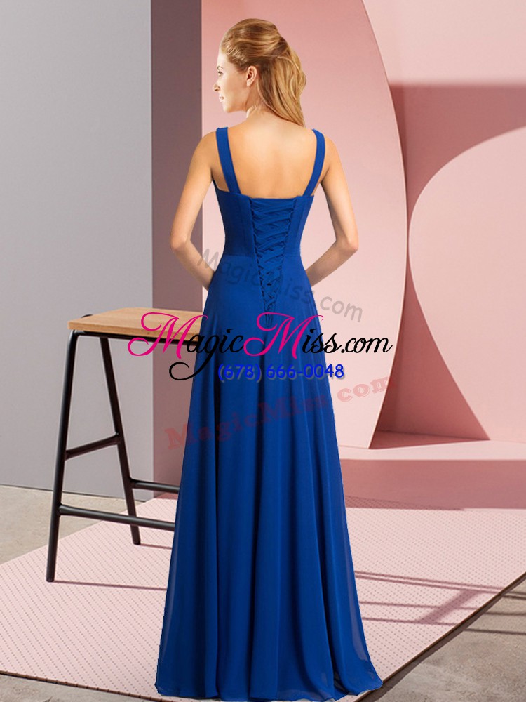 wholesale v-neck sleeveless prom gown floor length beading blue chiffon
